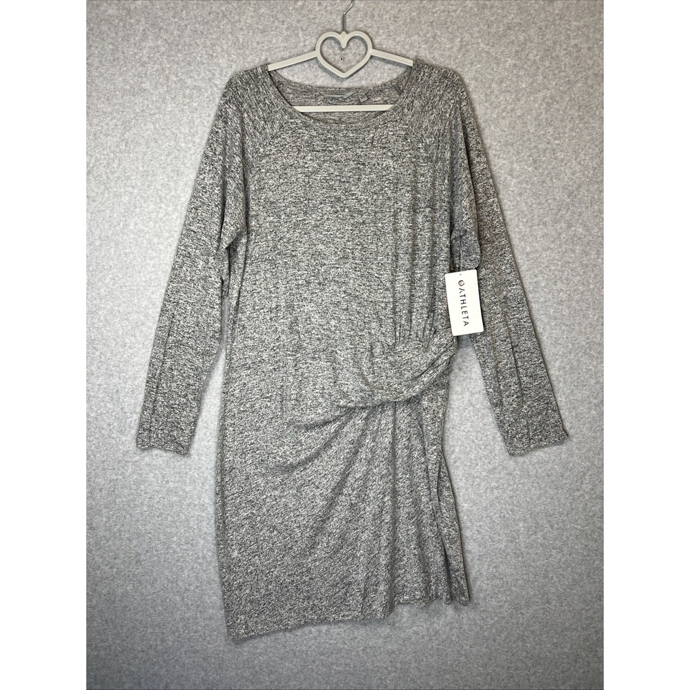Athleta Solitude Dress XL Gray Marled Ruched Twist Waist Long Sleeve 362808 NWT